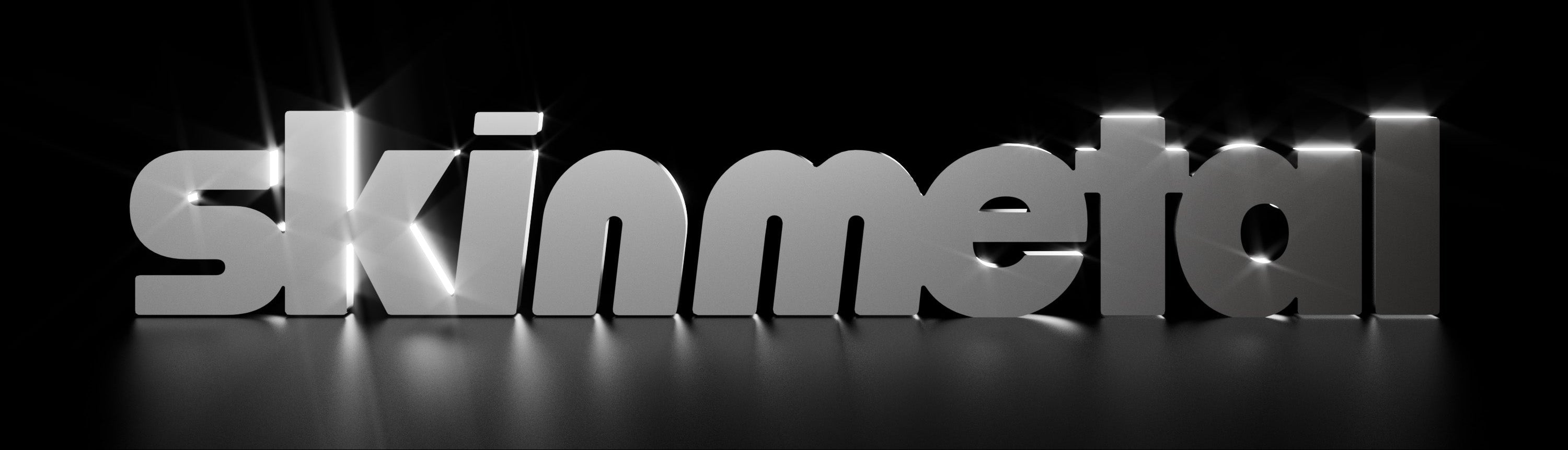 Metallic 'skinmetal' logo on a black background